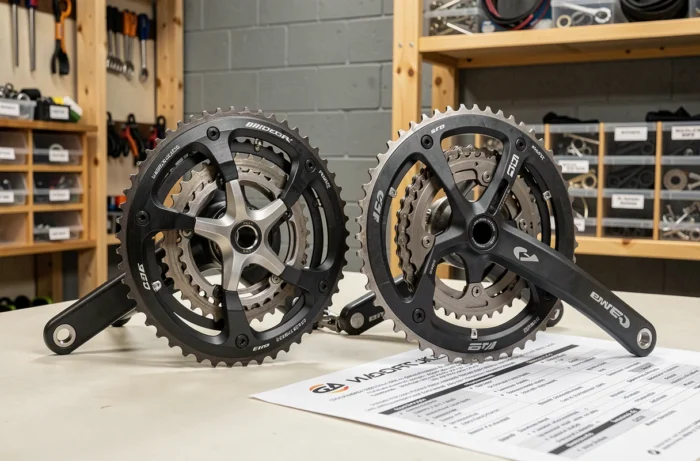 Comparaison technique de deux transmissions de vélos de route en atelier de réparation