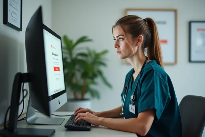 Infirmière de l'AP-HP face à une erreur de connexion sur sa messagerie professionnelle dans un bureau hospitalier