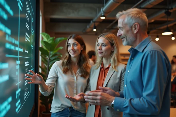 Groupe de professionnels collaborant lors d'un atelier de formation dans un espace de coworking moderne