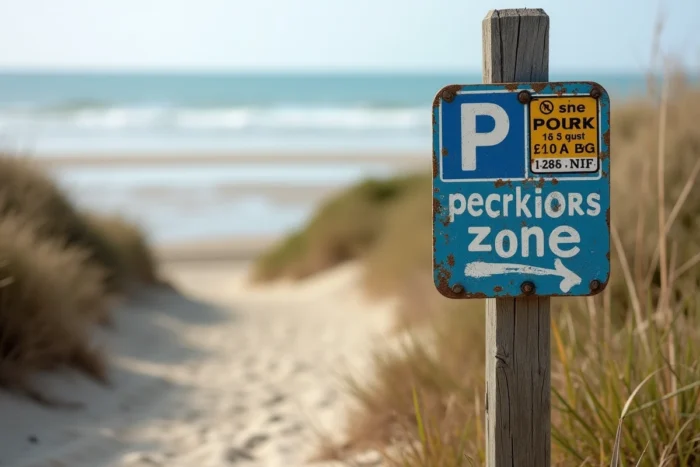 Panneau de parking gratuit à l'entrée de la plage de Conleau à Vannes