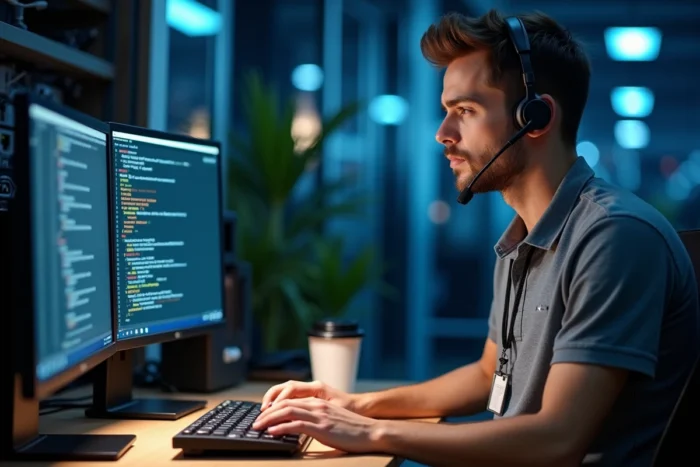 Technicien informatique résolvant une erreur d'authentification sur la messagerie AP-HP depuis un poste de support